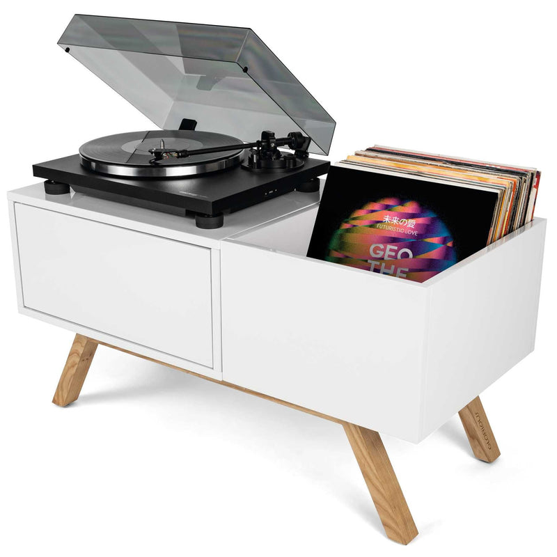 Glorious TURNTABLE LOWBOARD Mobile x giradischi e vinile, retrò anni 60, Bianco