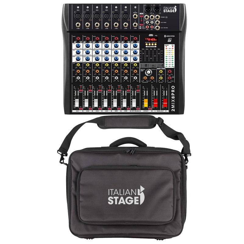 Italian Stage IS 2MIX8PRO Mixer Audio 8C+Multi FX Bluetooth + BAG2MIX8PRO Borsa