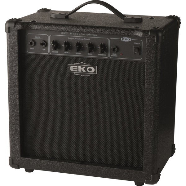 Eko B25 Amplificatore combo per basso, cono da 8" e 25w di potenza, Nero