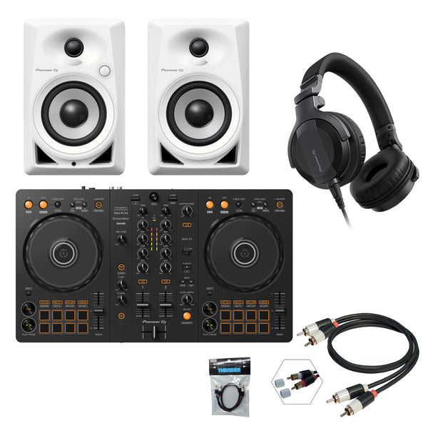 Pioneer Dj DDJ-FLX4 Controller + Casse DM-40D-WHT + HDJ-CUE1-K Cuffia + Cavo RCA