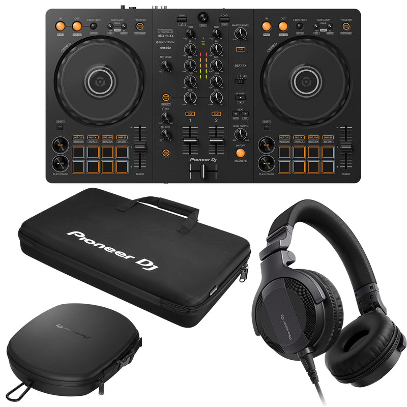 Pioneer Dj DDJ-FLX4 Controller + Borsa + HDJ-CUE1-K Cuffia + Borsa Cuffia Nera