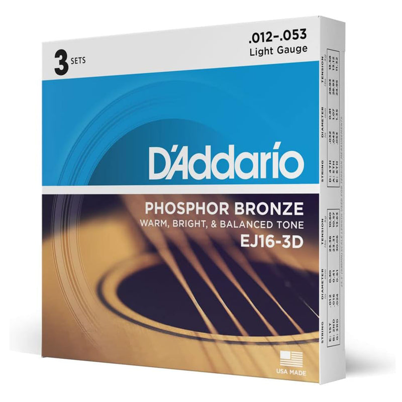 D'Addario EJ16-3D Light Acoustic 3 Set Corde x Chitarra Acustica 12-53