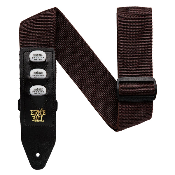 Ernie Ball P04250 Pickholder Strap Brown Tracolla x chitarra basso x3 plettri