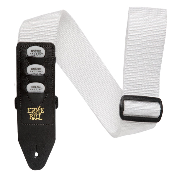 Ernie Ball P04259 Pickholder Strap White Tracolla x chitarra basso x3 plettri