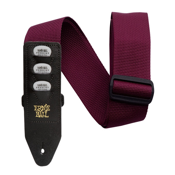 Ernie Ball P04688 Pickholder Strap Burgundy Tracolla x chitarra basso x3 plettri