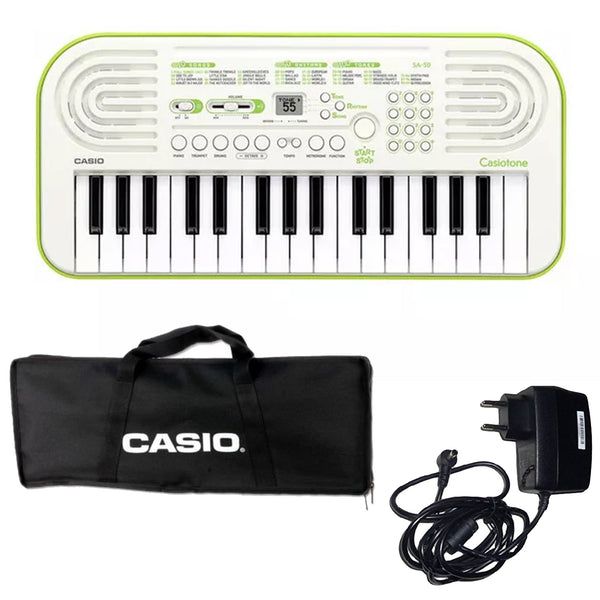 Casio SA-50 Mini Tastiera a 32 tasti, Bianco/Giallo Limone + Bag + Alimentatore