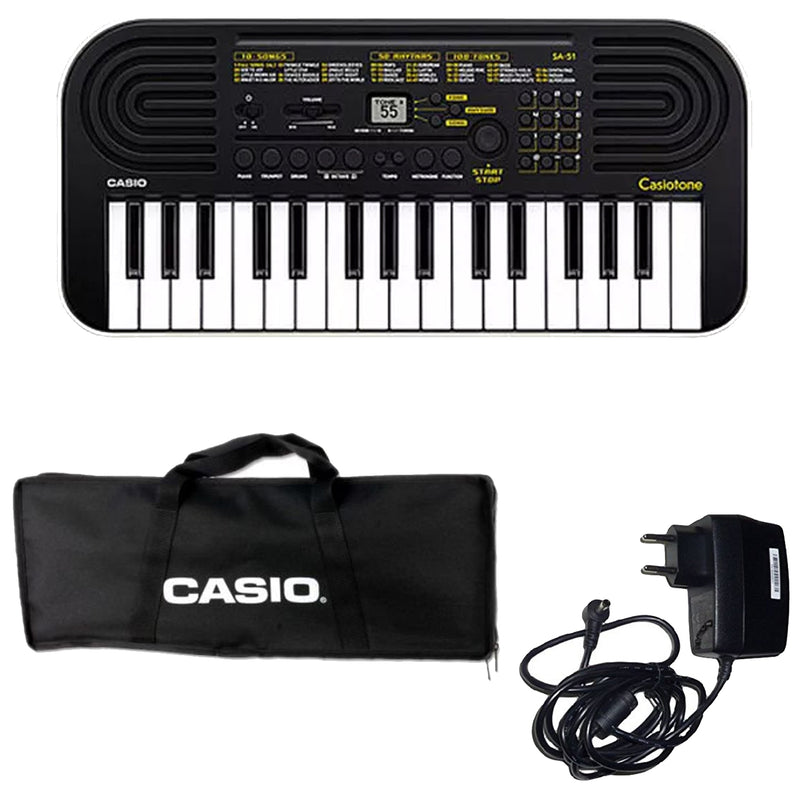 Casio SA-51 Mini Tastiera a 32 tasti, Nero/Bianco + Bag + Alimentatore