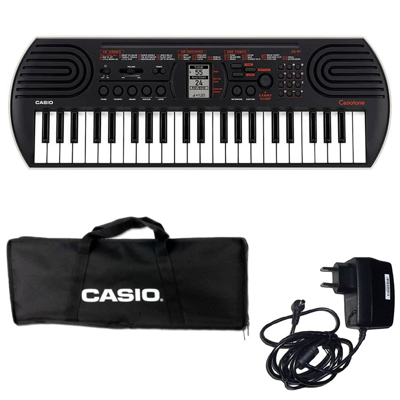 Casio SA-81 Mini Tastiera a 44 tasti, Nera/Grigio Chiaro + Bag + Alimentatore