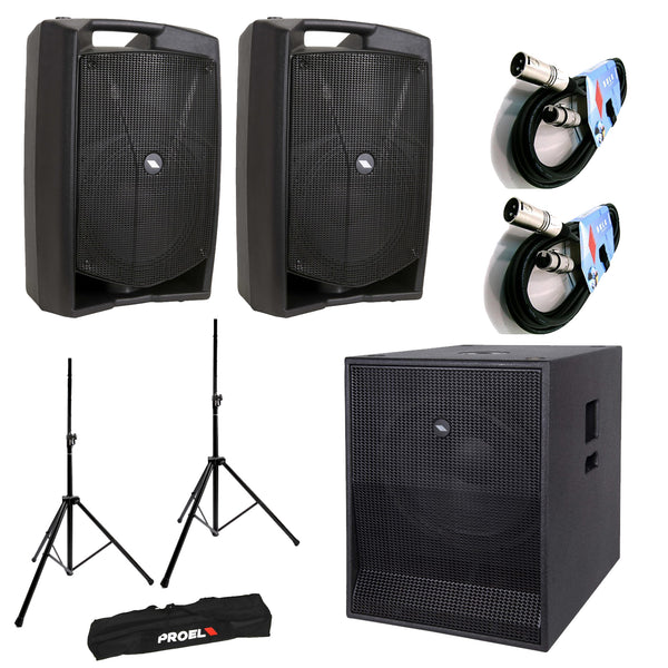 Proel V12PLUS Coppia Diffusore 600W Picco + S15A Sub 1200w + 2stativi + 2 Cavi