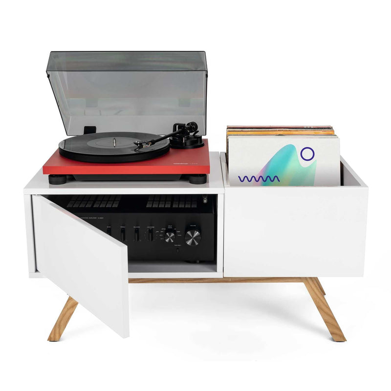 Glorious TURNTABLE LOWBOARD Mobile x giradischi e vinile, retrò anni 60, Bianco