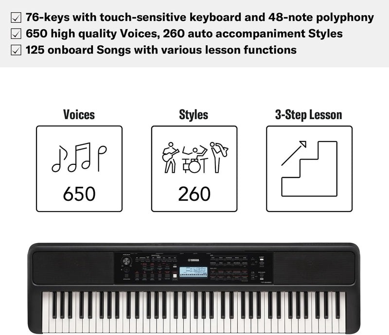 Yamaha PSR-EW320 Tastiera dinamica 76 tasti sensibili al tocco, Nero