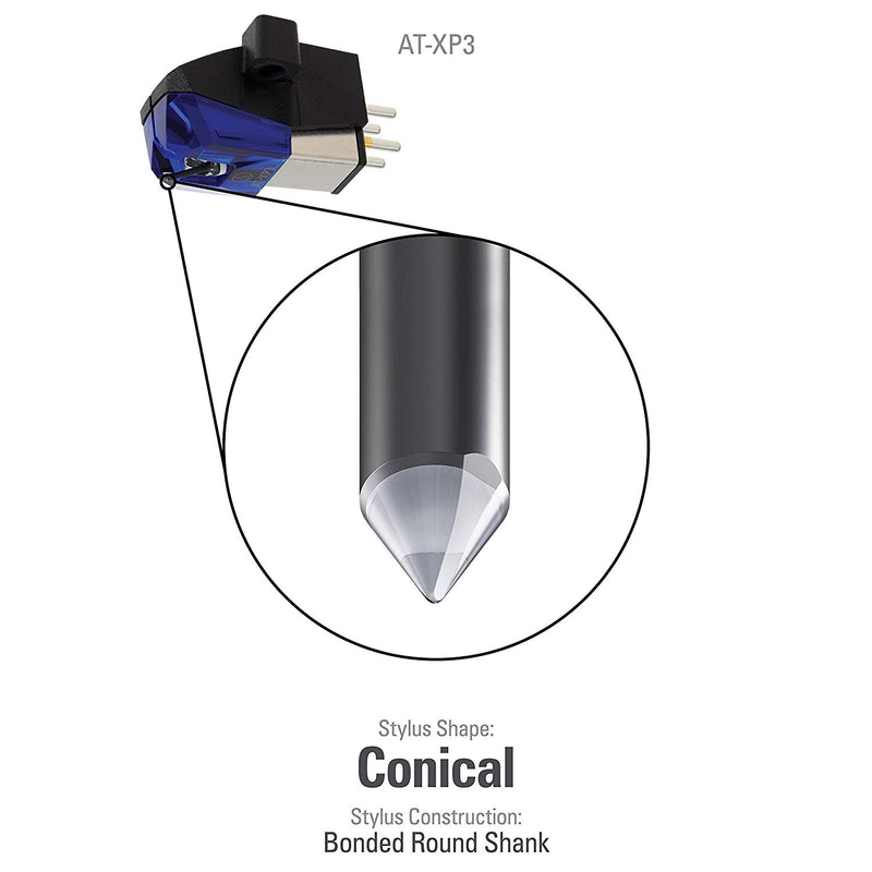Audio-Technica AT-XP3 Testina per Dj Stilo Conico da 0,6 mil, Nero/Blu