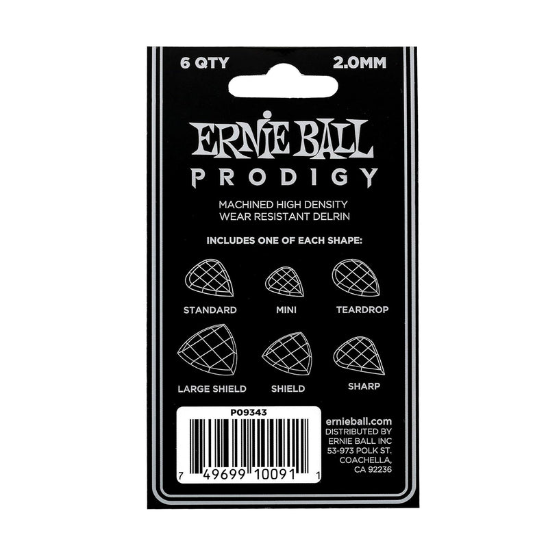 Ernie Ball P09343 Prodigy Multipack Plettri da 2,0 mm, bianco, confezione da 6