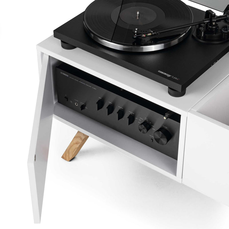 Glorious TURNTABLE LOWBOARD Mobile x giradischi e vinile, retrò anni 60, Bianco