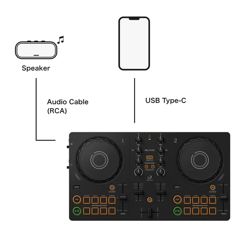 AlphaTheta DDJ-FLX2 Controller Dj 2 Canali x rekordbox, djay, Serato Dj Lite