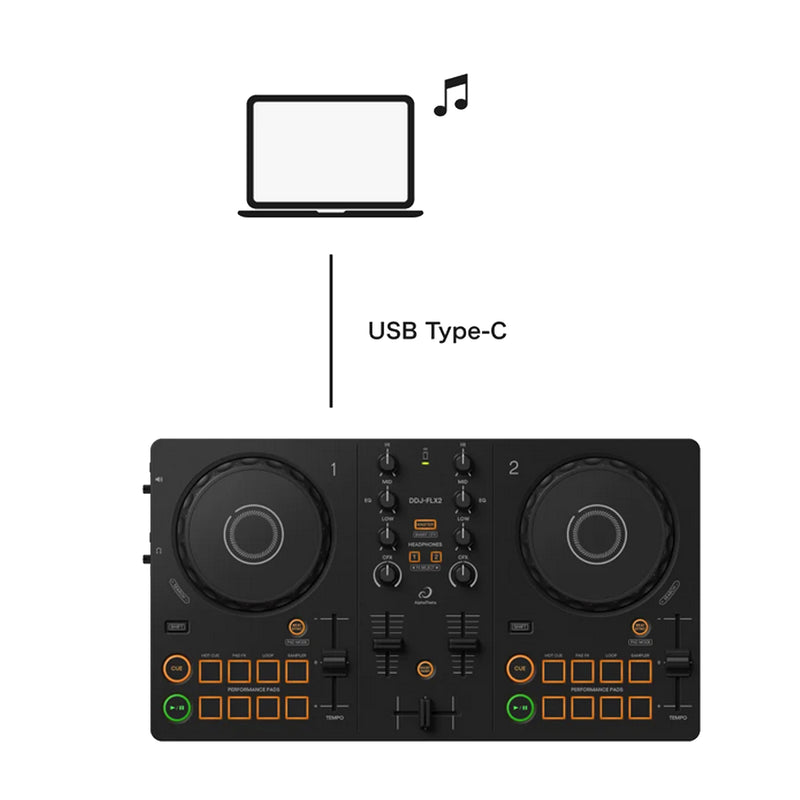 AlphaTheta DDJ-FLX2 Controller Dj 2 Canali x rekordbox, djay, Serato Dj Lite