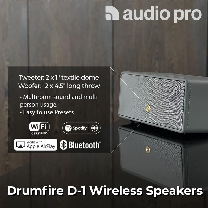 Audio Pro DRUMFIRE D-1 Grey Diffusore audio Multiroom Wifi+Ethernet+Bluetooth 4