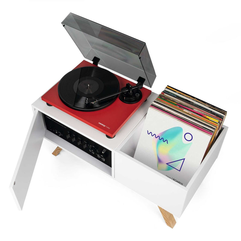 Glorious TURNTABLE LOWBOARD Mobile x giradischi e vinile, retrò anni 60, Bianco